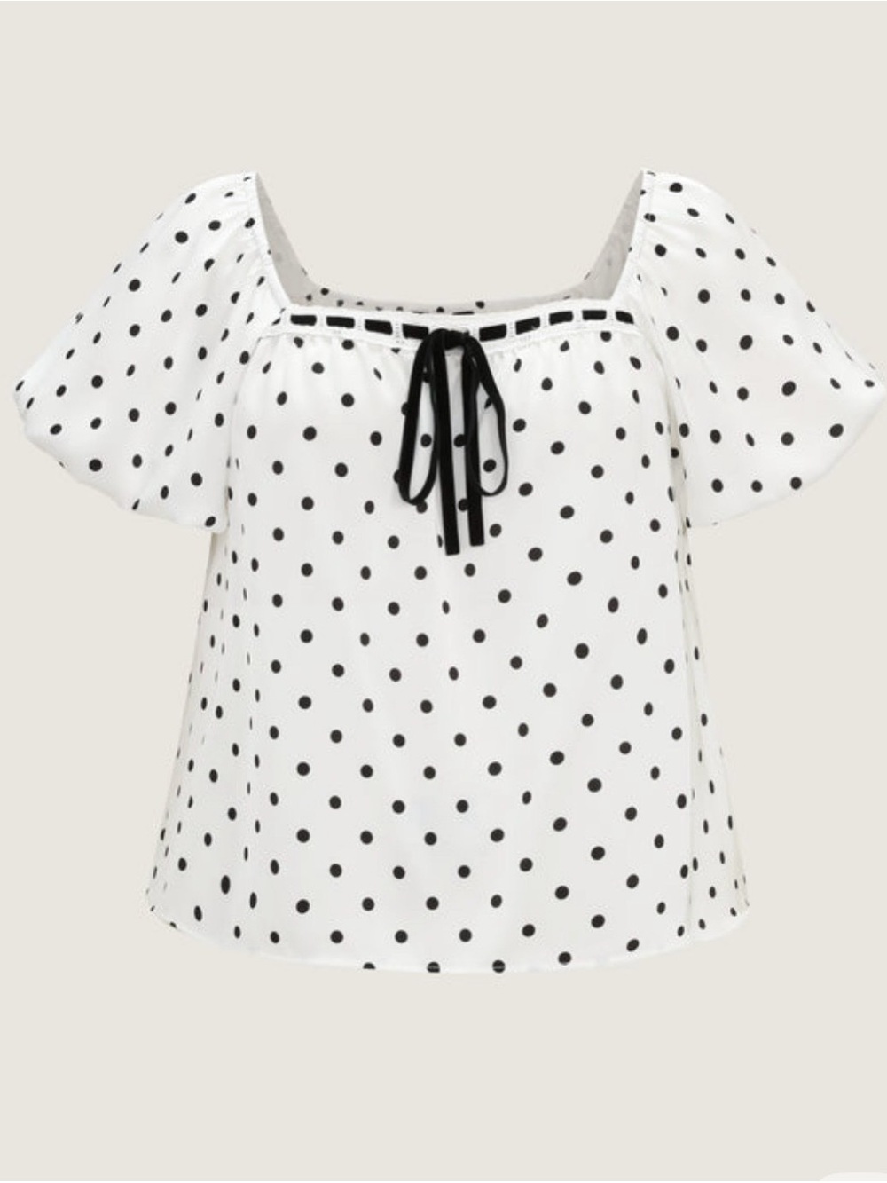 BloomChic White and Black Polka Dot Square-Neck Peasant Top